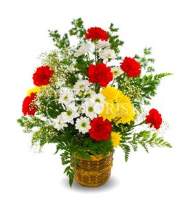 carnations and mums in a basket